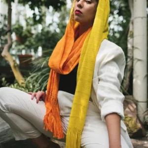 Handwoven Cotton Scarf - Yellow & Orange, Guatemalan Design
